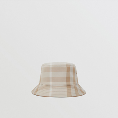 Shop Burberry Exaggerated Check Cotton Bucket Hat In Soft Fawn