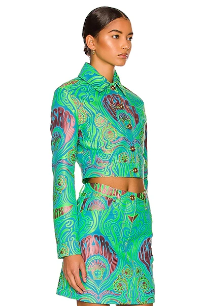 Shop Versace Medusa Music All Over Denim Jacket In Multicolor