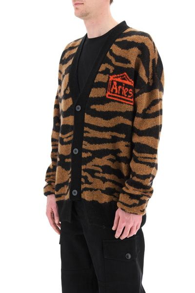 Shop Aries Kurt Cardigan With Temple Logo In Mixed Colours