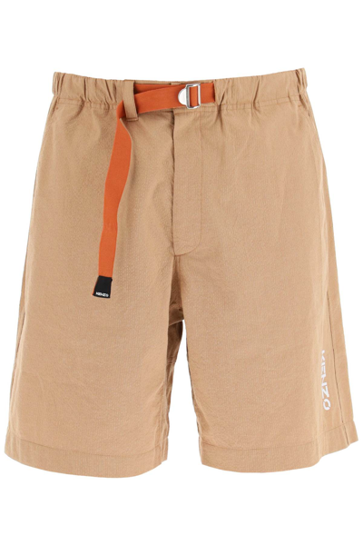 Shop Kenzo Cotton Shorts With Logo In Brown
