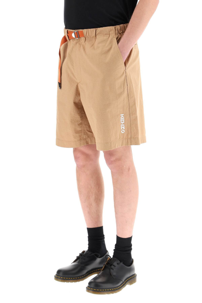 Shop Kenzo Cotton Shorts With Logo In Brown
