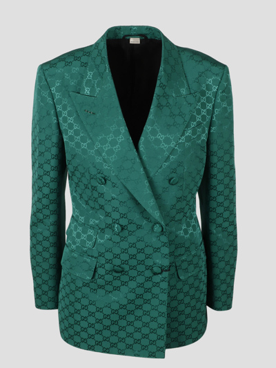 Shop Gucci Gg Double-breasted Blazer In Green