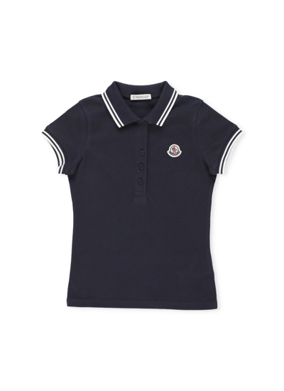 Shop Moncler Loged Polo Shirt In Blue