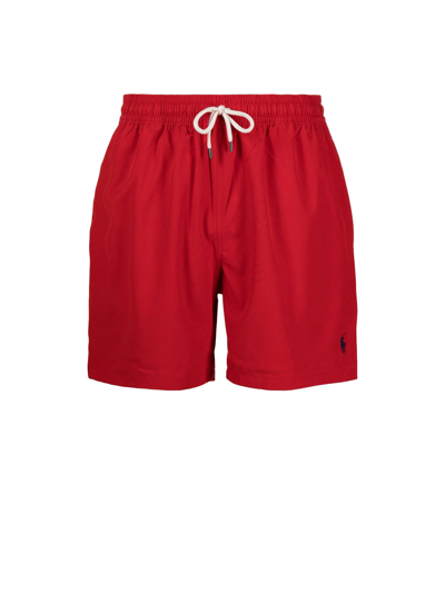 Shop Polo Ralph Lauren Swimsuit With Contrasting Logo In Red
