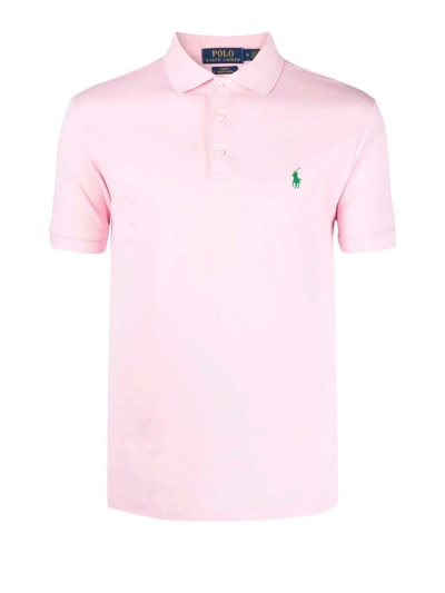 Shop Polo Ralph Lauren Polo Shirt With Contrasting Logo In Carmel Pink