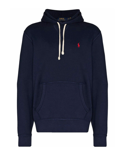 Shop Polo Ralph Lauren Hoodie With Contrasting Logo In Cruise Navy