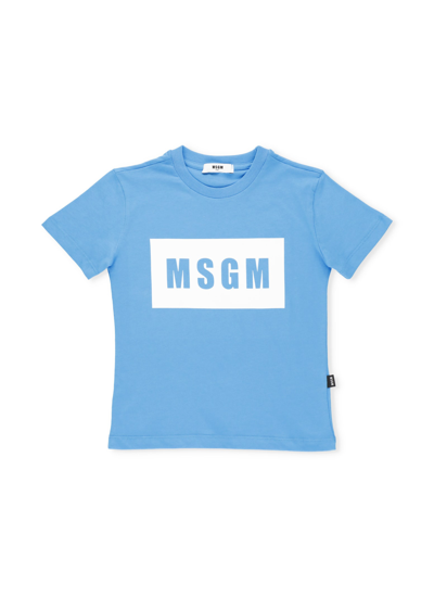 Shop Msgm Loged T-shirt In Light Blue