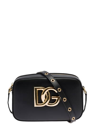 Shop Dolce & Gabbana Womans Black Leather Crossbody Bag With Metal Logo