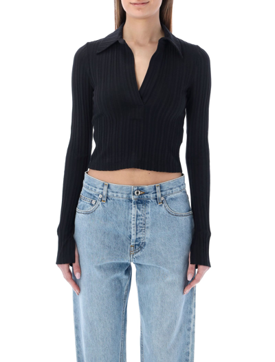 Shop Helmut Lang Cropped Rib Knit Polo In Black