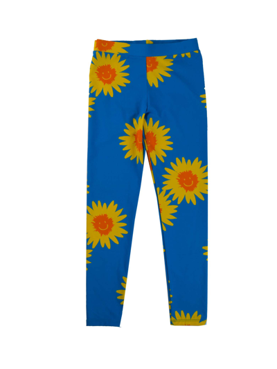 Shop Stella Mccartney Turquoise Lycra Leggings With Sunflower Print In Light Blue