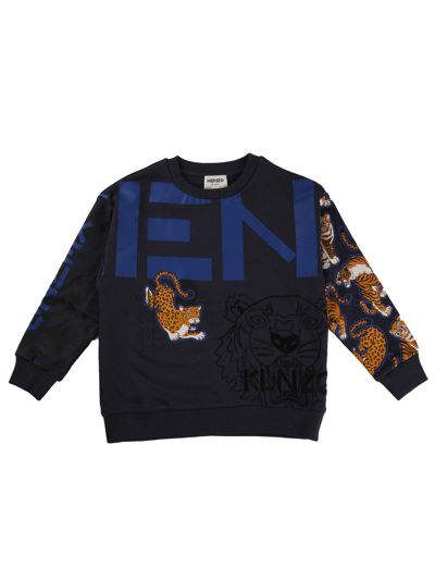 Shop Kenzo Anthracite Sweatshirt With Tiger Print In Grey