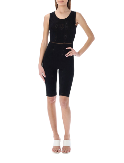 Shop Marine Serre Lunar-pointelle Knit Cycling Catsuit In Black