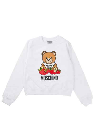 Shop Moschino White Sweatshirt With Bear And Strawberry Print