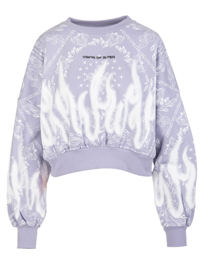Shop Vision Of Super Woman Lilac Short Sweatshirt With Bandana Print