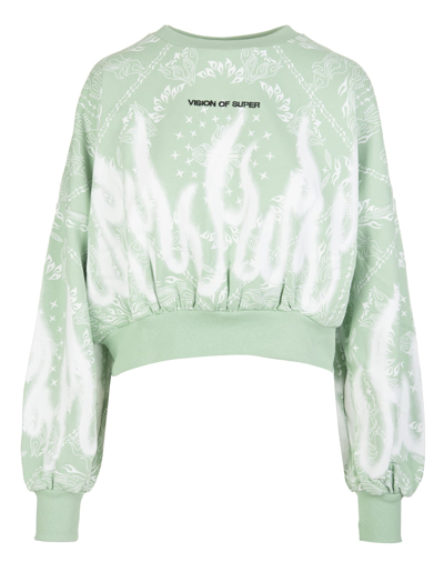 Shop Vision Of Super Woman Light Green Short Sweatshirt With Bandana Print