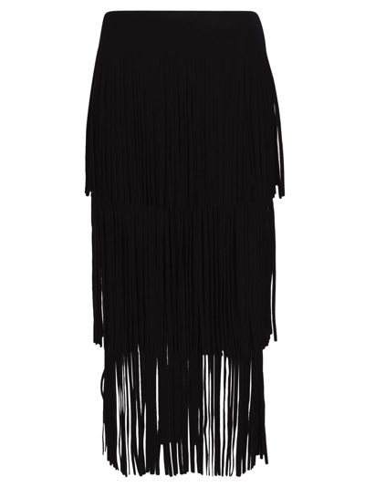 Shop Philosophy Di Lorenzo Serafini Elastic Waist Fringe Detail Skirt In Black