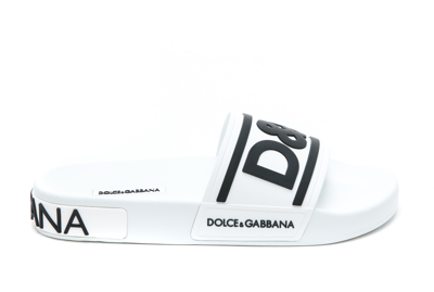 Shop Dolce & Gabbana Logo Slide Sandals In White