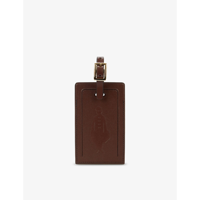 Shop Globe-trotter X Golf Le Fleur Graphic-embossed Leather Luggage Tag In Brown