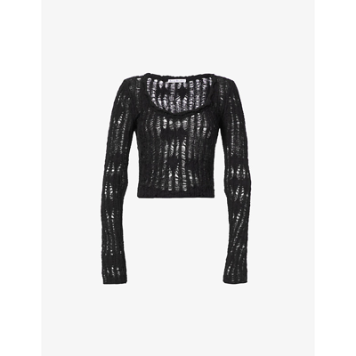 Shop Acne Studios Kseni Ladder-knit Cotton-blend Top In Black