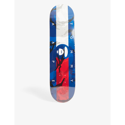 Shop Aape X Tommy Hilfiger Graphic-print Wooden Skateboard In Navy Multi