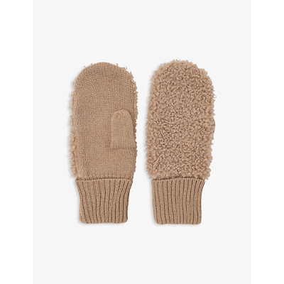Shop Whistles Womens Tan Borg-panel Knitted Mittens