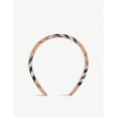 Shop Burberry Girls Beige Kids Checked Cotton-blend Headband