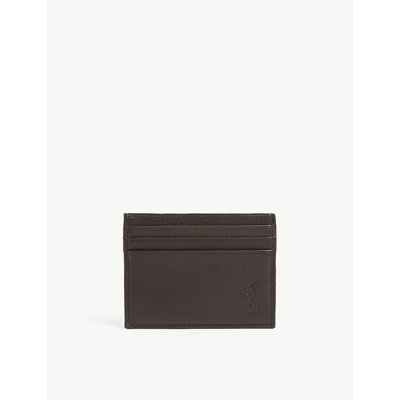 Shop Polo Ralph Lauren Men's Brown Logo-debossed Pebbled-leather Cardholder