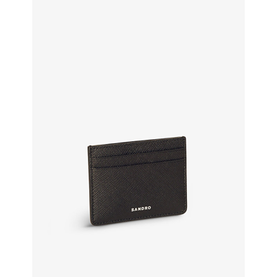 Shop Sandro Noir / Gris Logo-embossed Textured-leather Card Holder