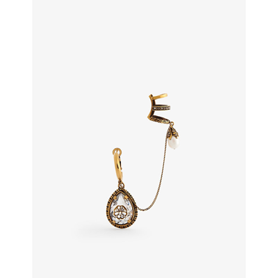 Shop Alexander Mcqueen Crystal-embellished Gold-tone Brass Single Earring