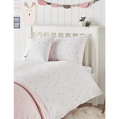 Shop The Little White Company White/ Pink Sleepy Bunny Graphic-print Cotton Single-bed Set