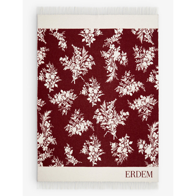 Shop Erdem Burgundy Floral-intarsia Wool And Cashmere-blend Throw 170cm X 130cm