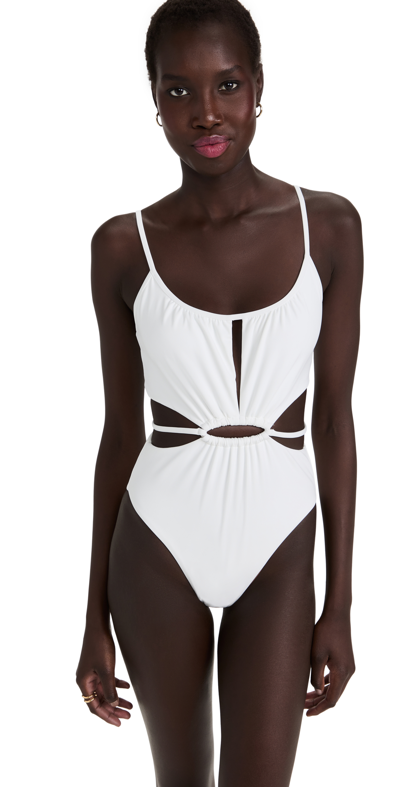 Shop Jonathan Simkhai Genesis Strappy Solid Tie Front Cutout One Piece In White