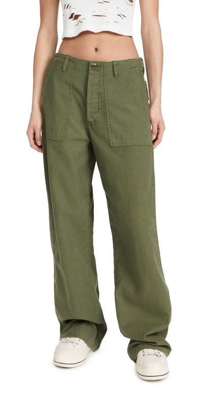 R13 Low-rise Wide Leg Cotton Trousers In Olive