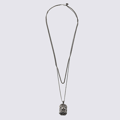 Shop Alexander Mcqueen Signature Skull Charm Necklace In Silver