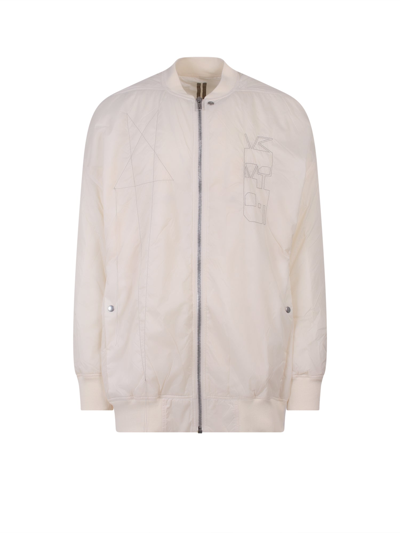 Shop Rick Owens Drkshdw Logo Embroidered Zipped Bomber Jacket In Beige