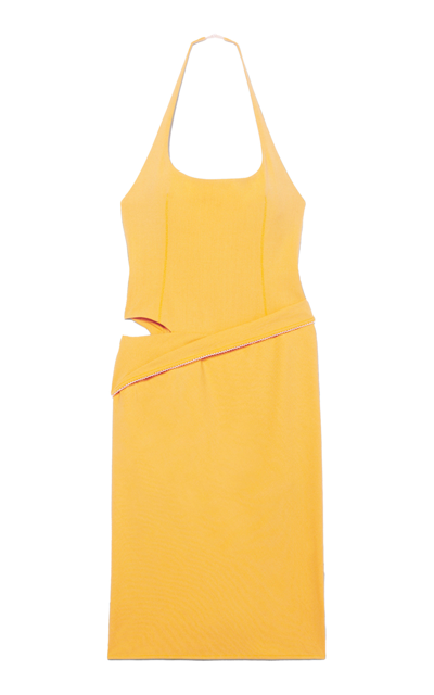 Shop Jacquemus Women's Hielo Cutout Stretch-wool Midi Halter Dress In Orange,neutral