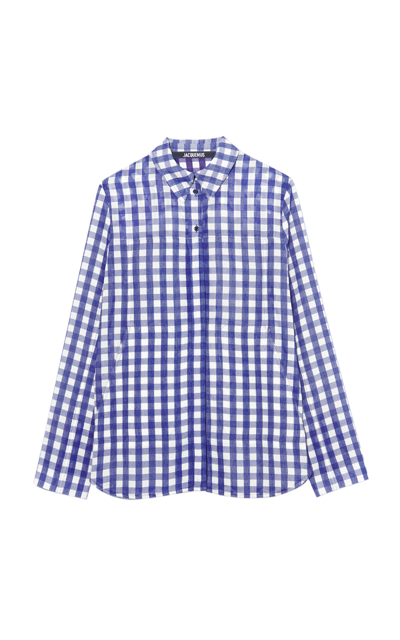 Shop Jacquemus Women's Passio Open-bak Check-weave Shirt In Blue