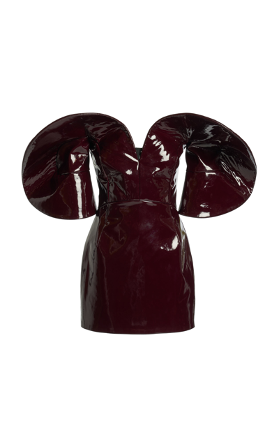 Shop Del Core Women's Round-shoulder Eco-leather Mini Dress In Burgundy