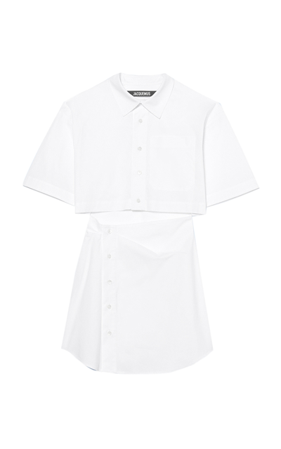 Shop Jacquemus Women's Arles Cutout Poplin Mini Shirt Dress In White
