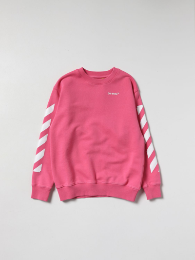 Shop Off-white Cotton Jumper With Logo In Fuchsia