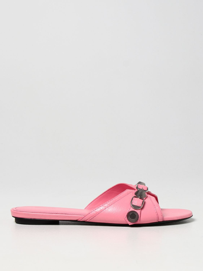 Shop Balenciaga Cagole  Leather Sandals In Pink