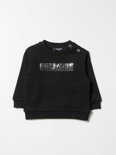 Shop Balmain Cotton Sweatshirt With Logo In Black