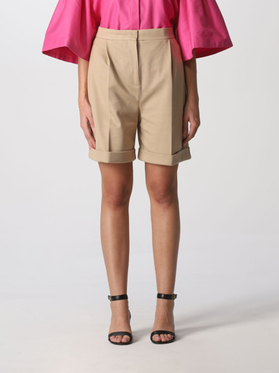 Shop Max Mara Cotton Blend Bermuda Shorts In Camel