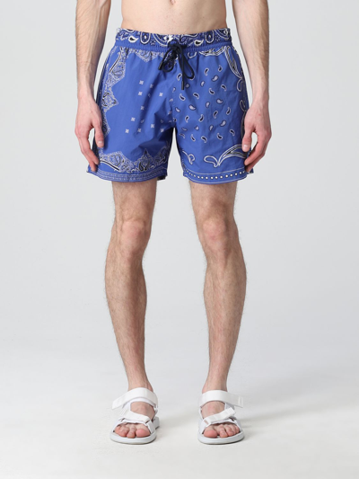 Shop Etro Swim Shorts With Bandana Print In Blue