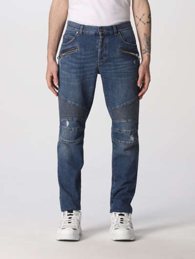 Shop Balmain Jeans In Washed Ripped Denim In Blue