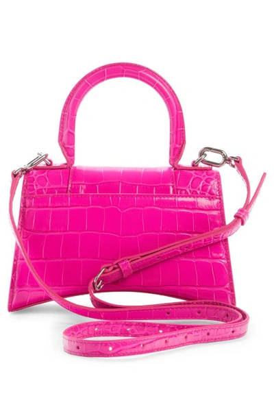 Shop Balenciaga Extra Small Hourglass Croc Embossed Leather Top Handle Bag In Lipstick Pink