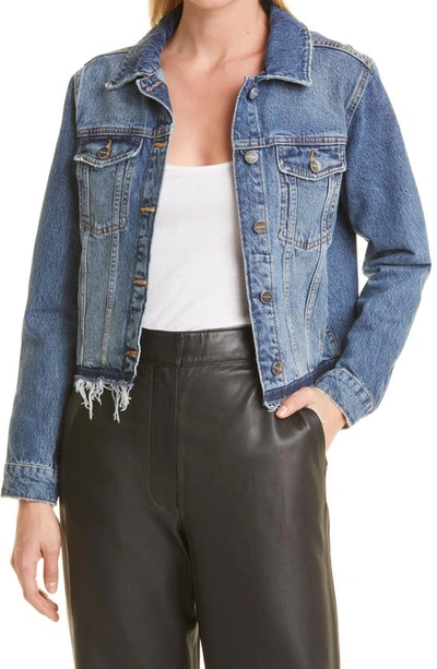 Shop Anine Bing Jackie 1999 Crop Nonstretch Denim Trucker Jacket In Blue