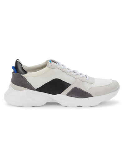 Shop French Connection Men's Imani Leather-trim Trainers In White Black