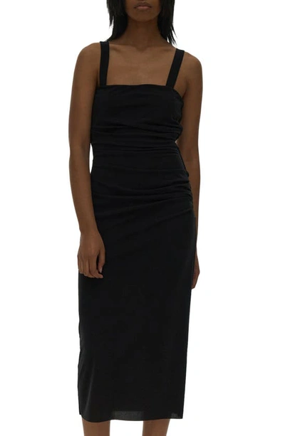 Shop Helmut Lang Ruched Crepe Dress In Basalt Black