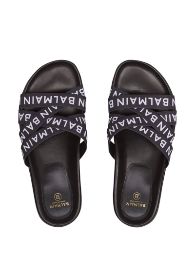 Shop Balmain Union Logo Strap Flat Sandals In Black